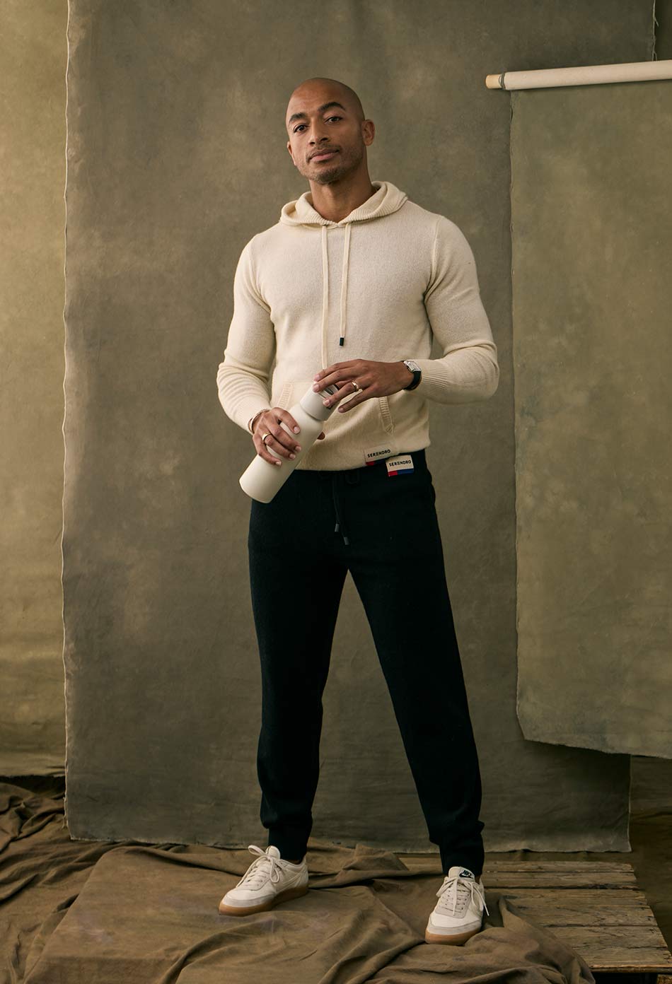 Serendro Cream Cashmere Blend Hoody and Black Cashmere Pant