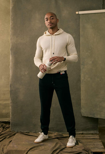 Serendro Cream Cashmere Blend Hoody and Black Cashmere Pant