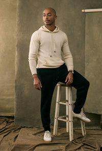 Serendro Cream Cashmere Blend Hoody and Black Cashmere Pant