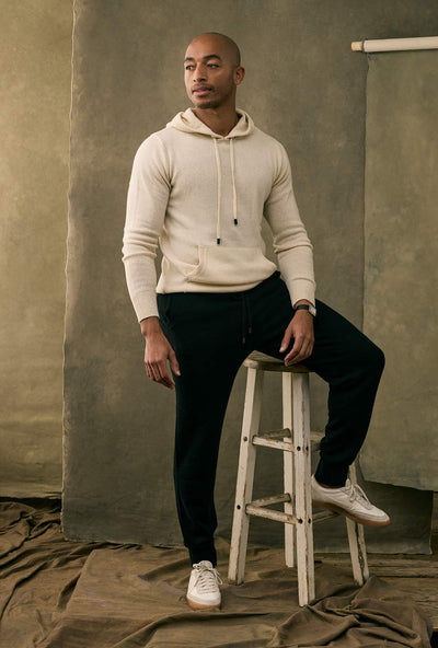 Serendro Cream Cashmere Blend Hoody and Black Cashmere Pant