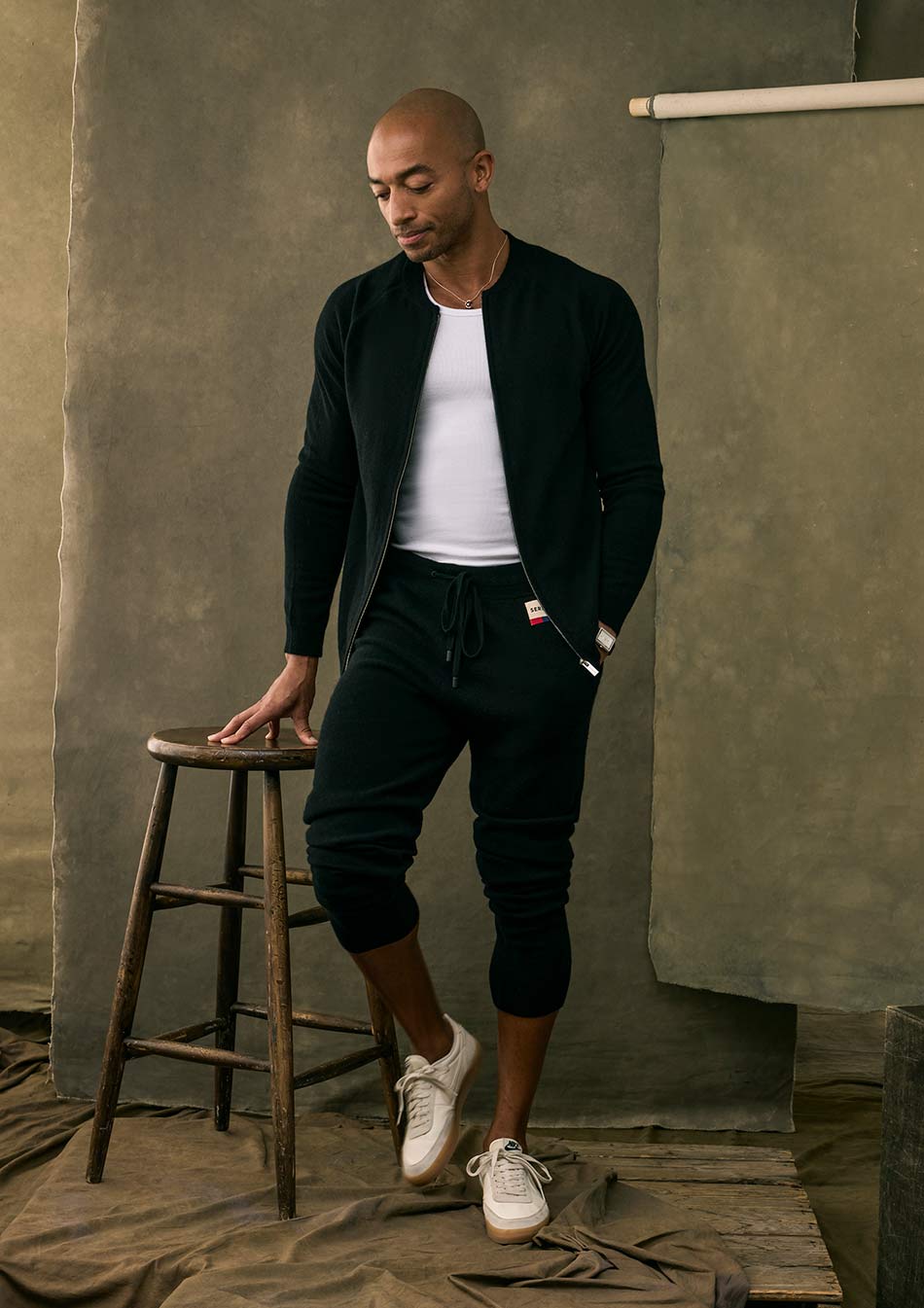 Serendro Cashmere Full-Zip Cardigan and Cashmere Pant in Black