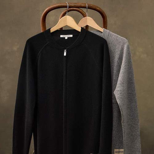 Cashmere Full-Zip Cardigans - Black & Elephant