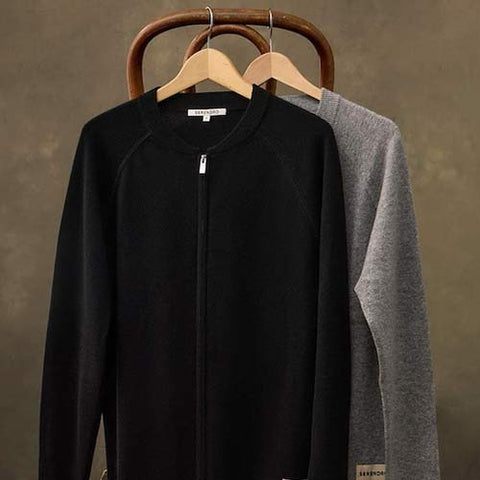 Cashmere Full-Zip Cardigans - Black & Elephant